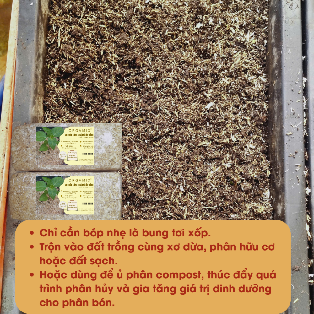 Vỏ Trấu & Bã Mía Ép Bánh Orgamix – Giá Thể Cho Đất Tơi Xốp, Giữ Ẩm Tốt 3
