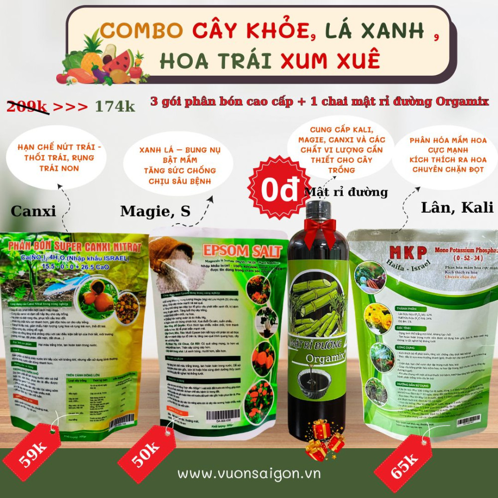 Combo bộ 3 phân bón ( Epsom, Canxi nitrat, MKP) giúp xanh lá, nhiều mầm nụ, hoa đẹp, kích trái xum xuê 2