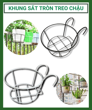 Khung sắt tròn treo chậu lan can 22×12