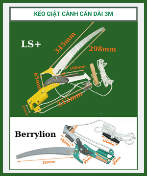 Kéo cắt cành cán dài 3m LS+, BERRYLION – Kéo giật cành cây trên cao