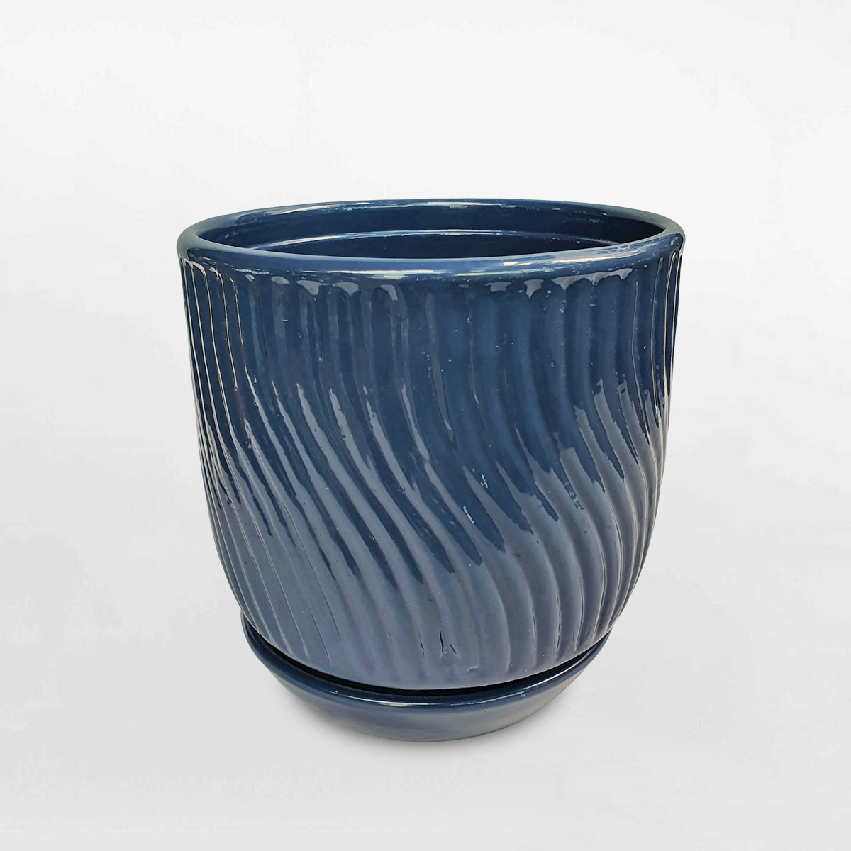 Chậu đất nung gân nổi sơn xanh có đĩa 17x17cm DANU097