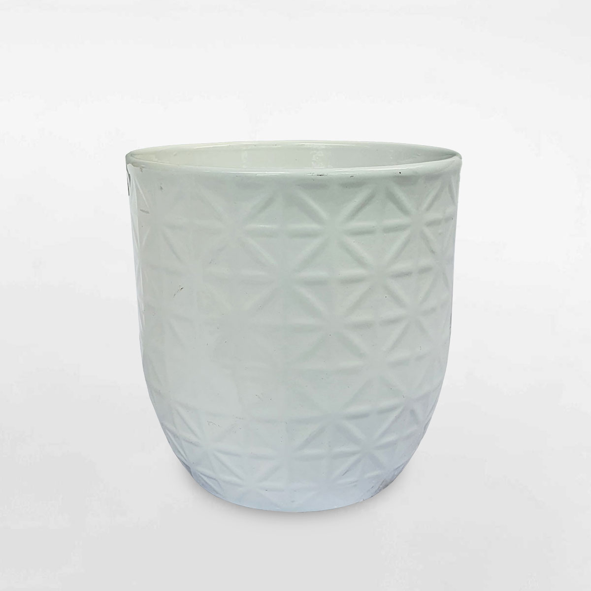 Chậu đất nung gân nổi sơn trắng 17x17cm DANU096