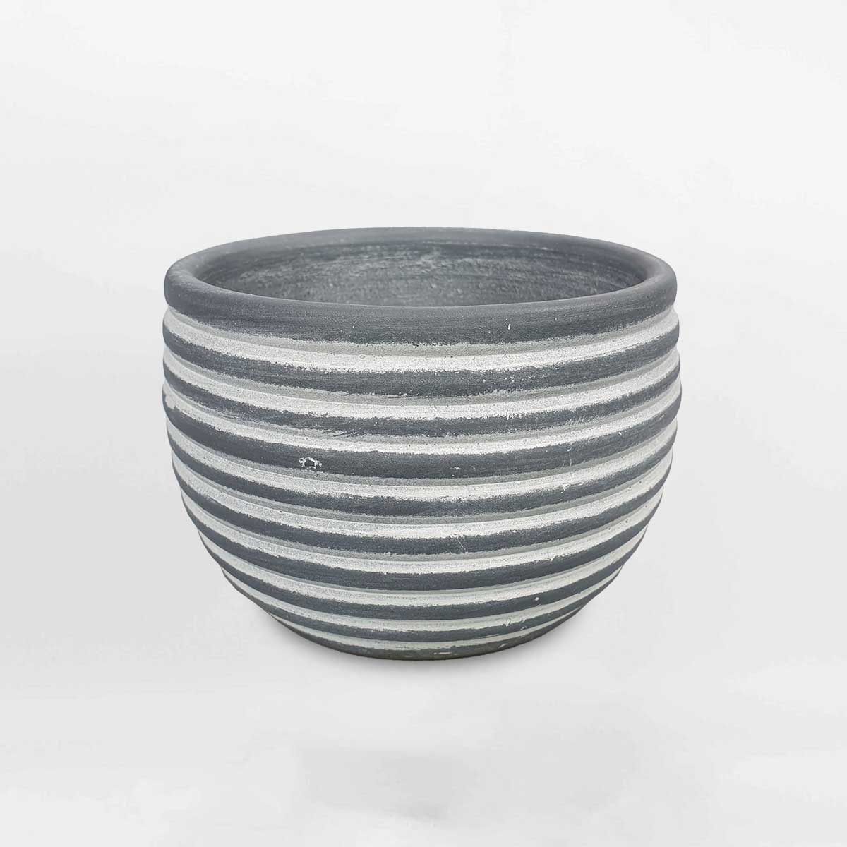 Chậu đất nung sơn xám wax sọc ngang 12,5x9cm DANU093