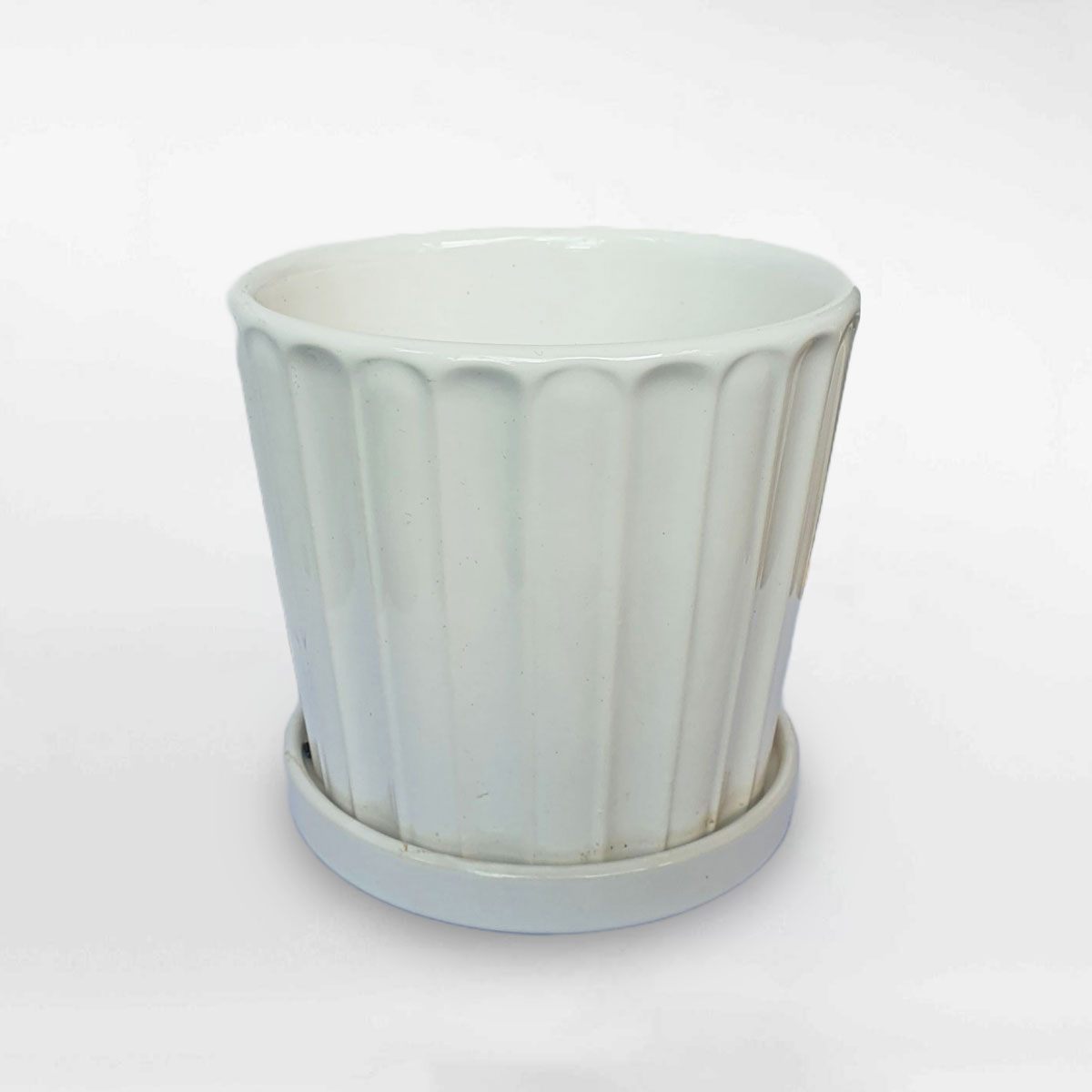 Chậu men sứ trắng để bàn gân dọc GOSU006