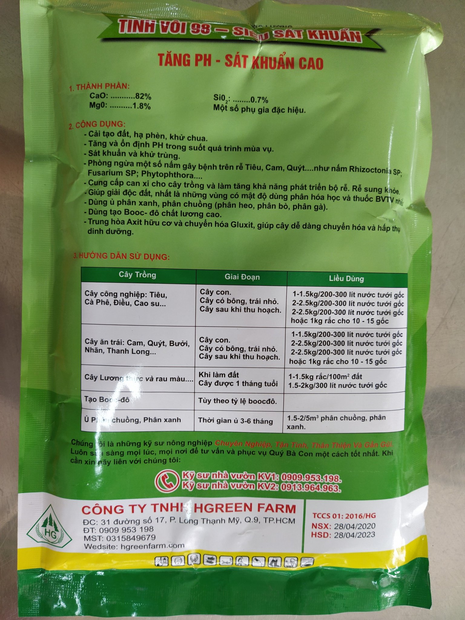 Phân bón rễ trung lượng Tinh vôi 98-Siêu sát khuẩn (1kg) 2