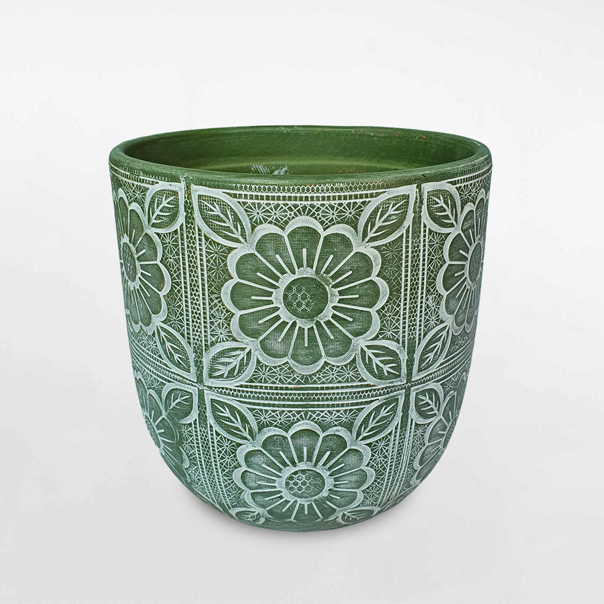 Chậu đất nung họa tiết hoa cúc 17x17cm DANU067