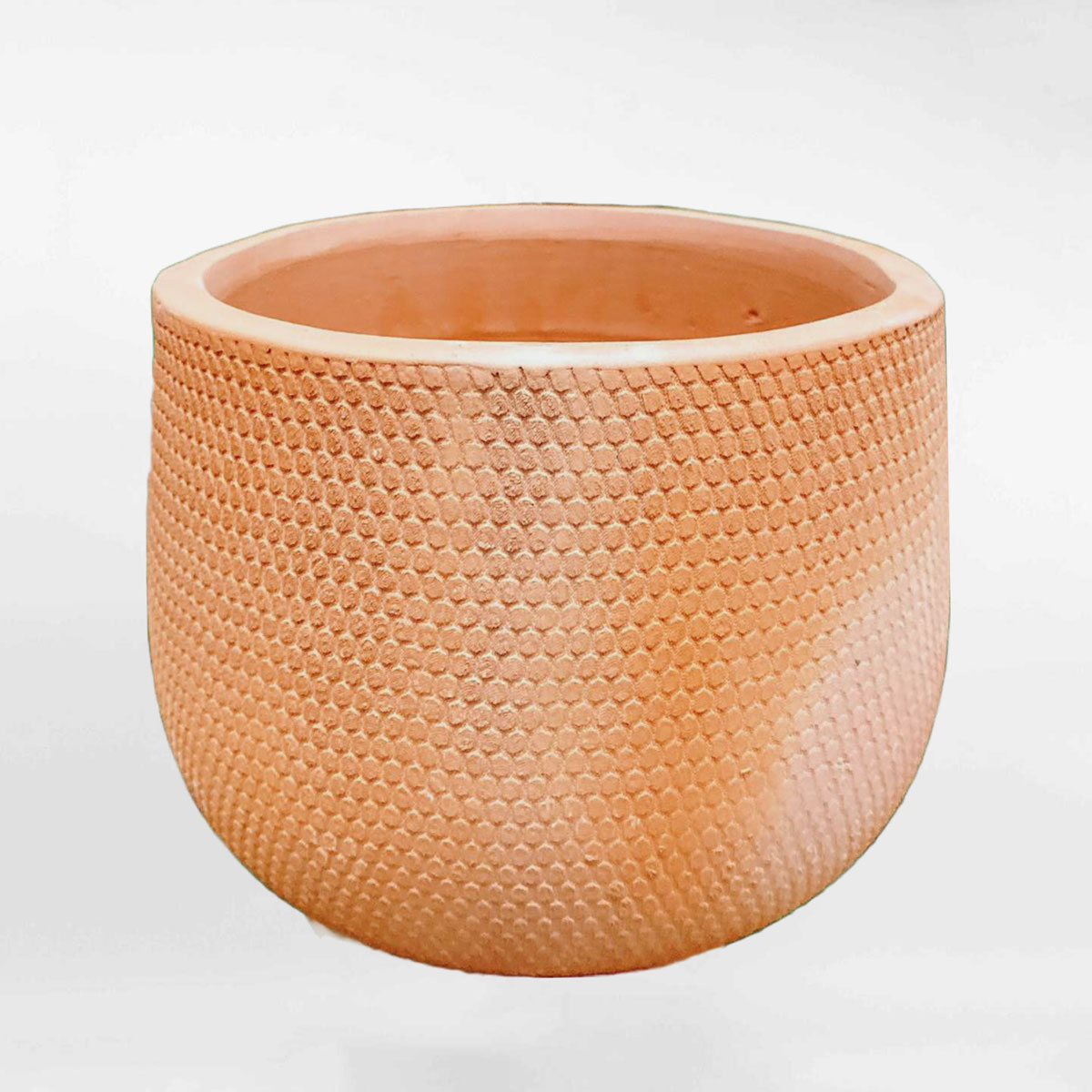 Chậu đất nung bầu tròn thấp vân tổ ong DANU027