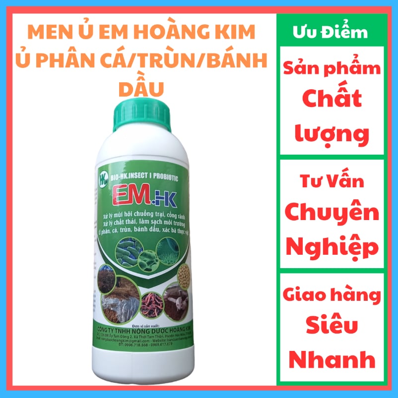 Men Ủ EM Hoàng Kim/XỬ LÝ MÙI HÔI CHUỒNG TRẠI. Ủ PHÂN CÁ/TRÙN/BÁNH DẦU. EM.HK. CHAI 1 LÍT.
