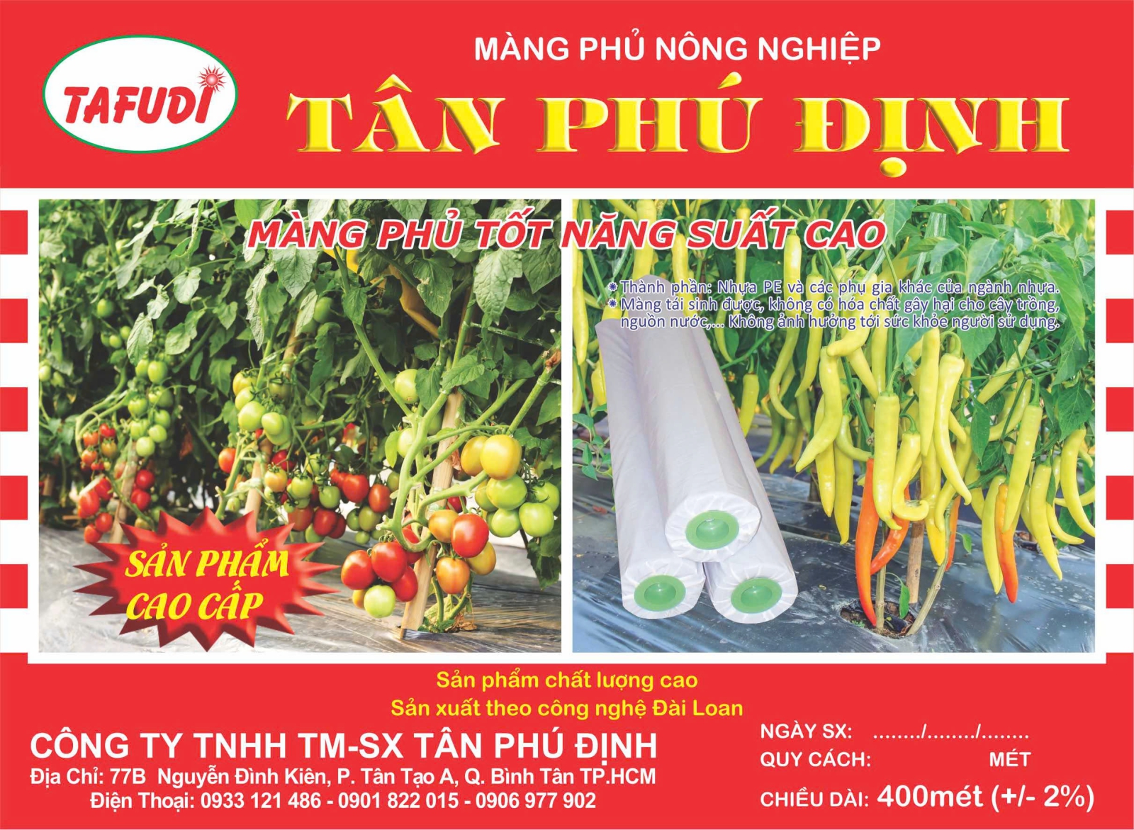 Màng phủ nông nghiệp đô dày 30 micron. ( Tân Phú Định Tem Đỏ ) loại 1