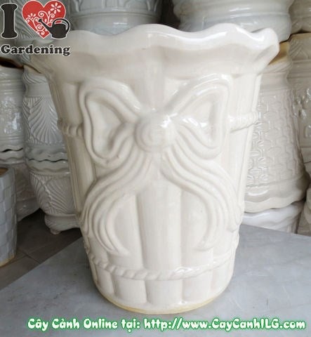 Chậu Trúc Men Trắng Tròn Túm Đáy Mẫu 3 (Cao: 40cm – Ms: 04868)