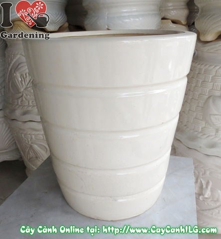 Chậu Giỏ Men Trắng Tròn Mẫu 2 (Cao: 43cm – Ms: 04872)