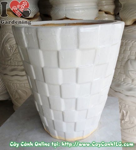 Chậu Giỏ Men Trắng Tròn Mẫu 3 (Cao: 42 cm – Ms: 04886)