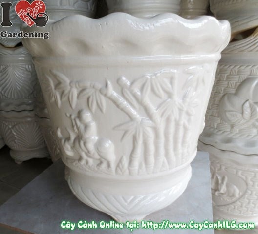 Chậu Ba Chân Men Trắng Tròn Chăn Trâu (Cao: 41cm – Ms: 04818)