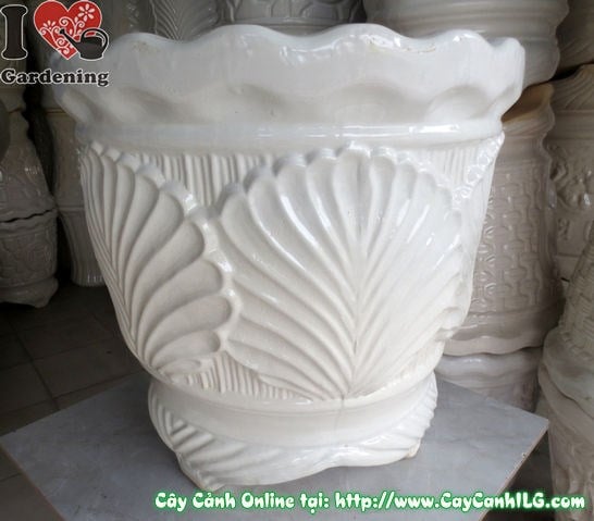 Chậu Ba Chân Men Trắng Tròn Chiếc Lá (Cao: 44cm – Ms: 04823)