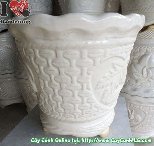 Chậu Ba Chân Men Trắng Tròn Quả Khế (Cao: 45cm – Ms: 04832)