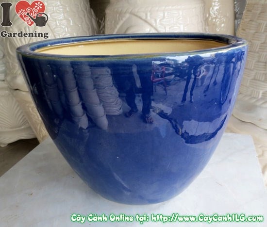 Chậu Bầu Dục Men Xanh Dương (Cao: 25cm – Ms: 04842)