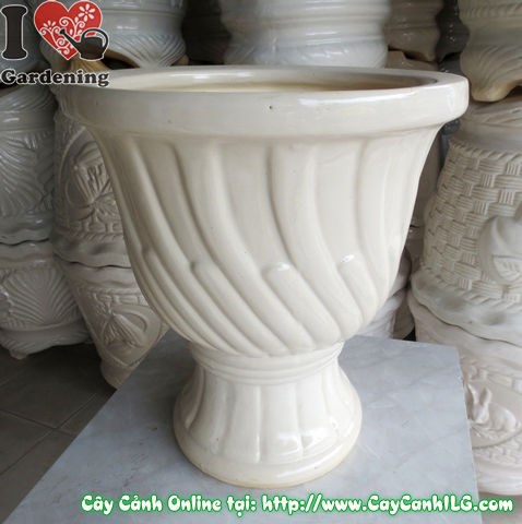 Chậu Ly Men Trắng Tròn Mẫu 1 (Cao: 43cm – Ms: 04932)