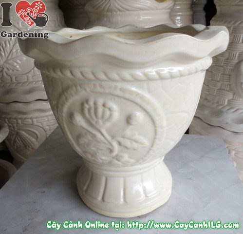 Chậu Ly Men Trắng Tròn Mẫu 2 (Cao: 31cm – Ms: 04937)