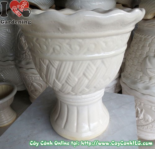 Chậu Ly Men Trắng Tròn Mẫu 3 (Cao: 43cm – Ms: 04939)