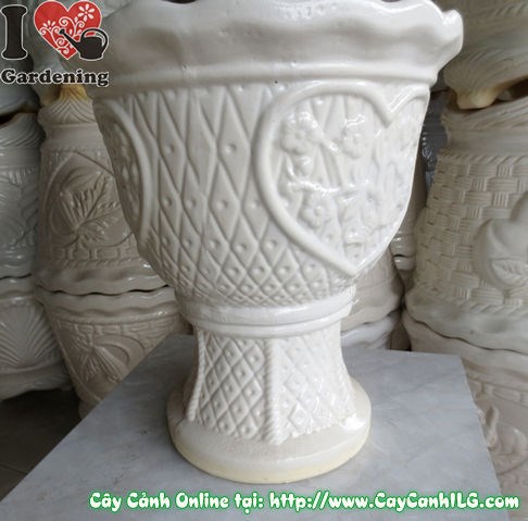 Chậu Ly Men Trắng Tròn Mẫu 4 (Cao: 46cm – Ms: 04942)
