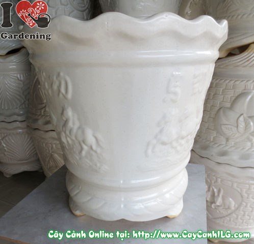 Chậu Ba Chân Men Trắng Tròn Mã Đáo Thành Công (Cao: 45cm – Ms: 04827)