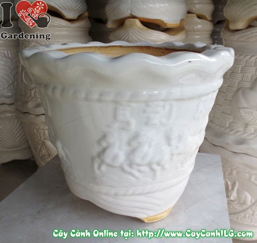 Chậu Ba Chân Men Trắng Tròn Mã Đáo Thành Công (Cao: 34cm – Ms: 04829)