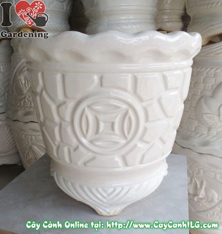 Chậu Ba Chân Men Trắng Tròn Thần Tài (Cao: 41cm – Ms: 04835)