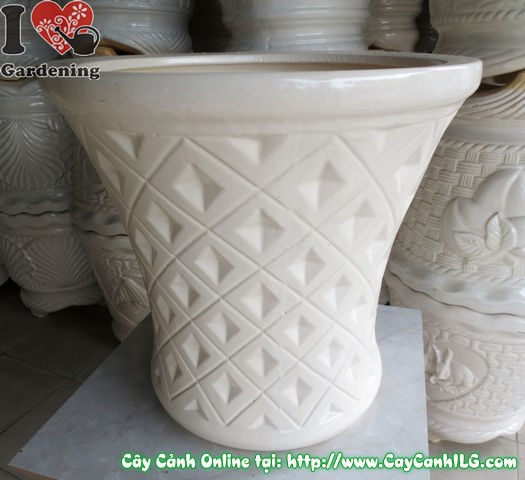 Chậu Trúc Men Trắng Tròn Thắt Đáy Mẫu 2 (Cao: 46cm – Ms: 04850)