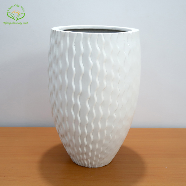 Chậu composite tròn đầu đạn vân sóng đứng – CP005