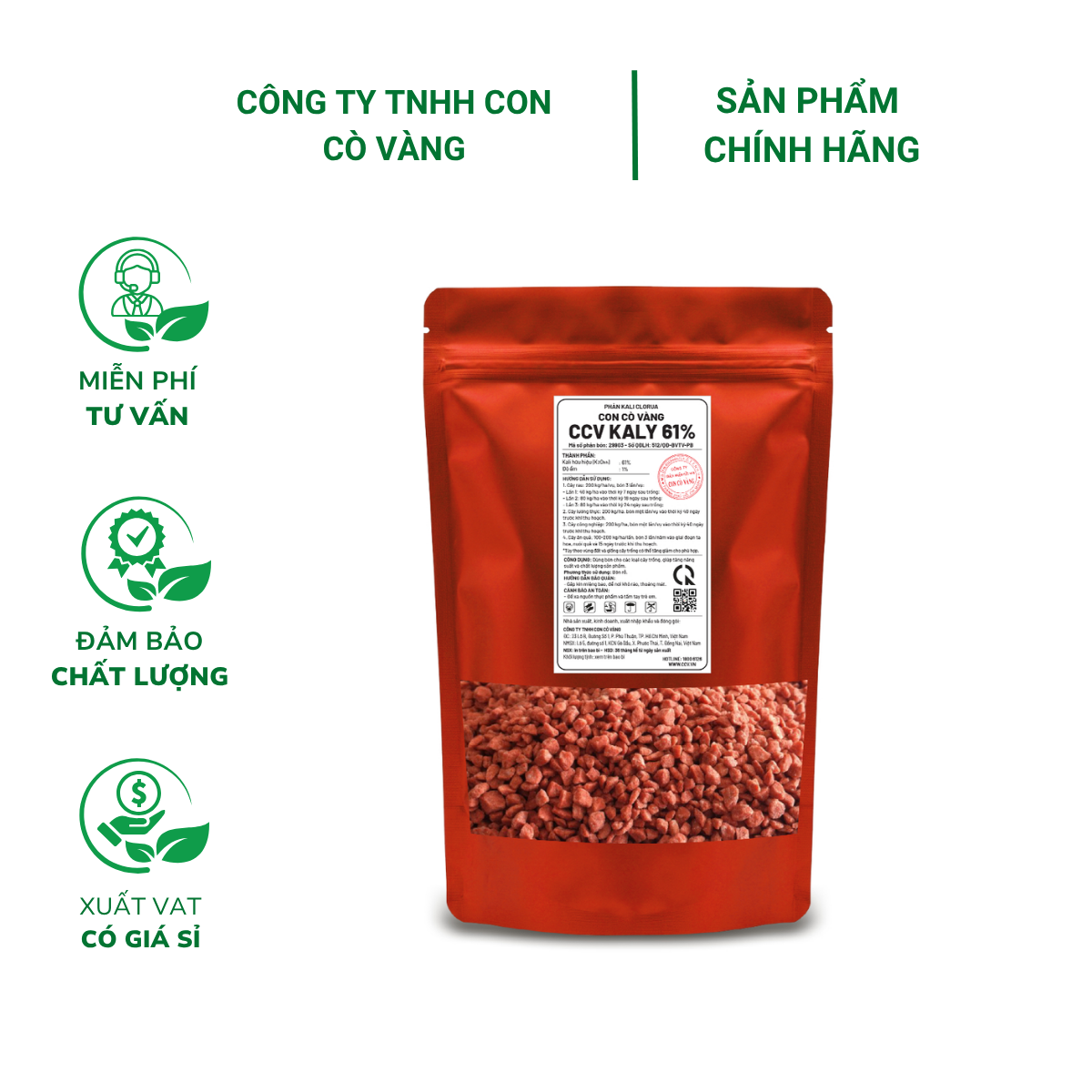 Phân bón Kali Đỏ Con Cò Vàng - Túi 1kg