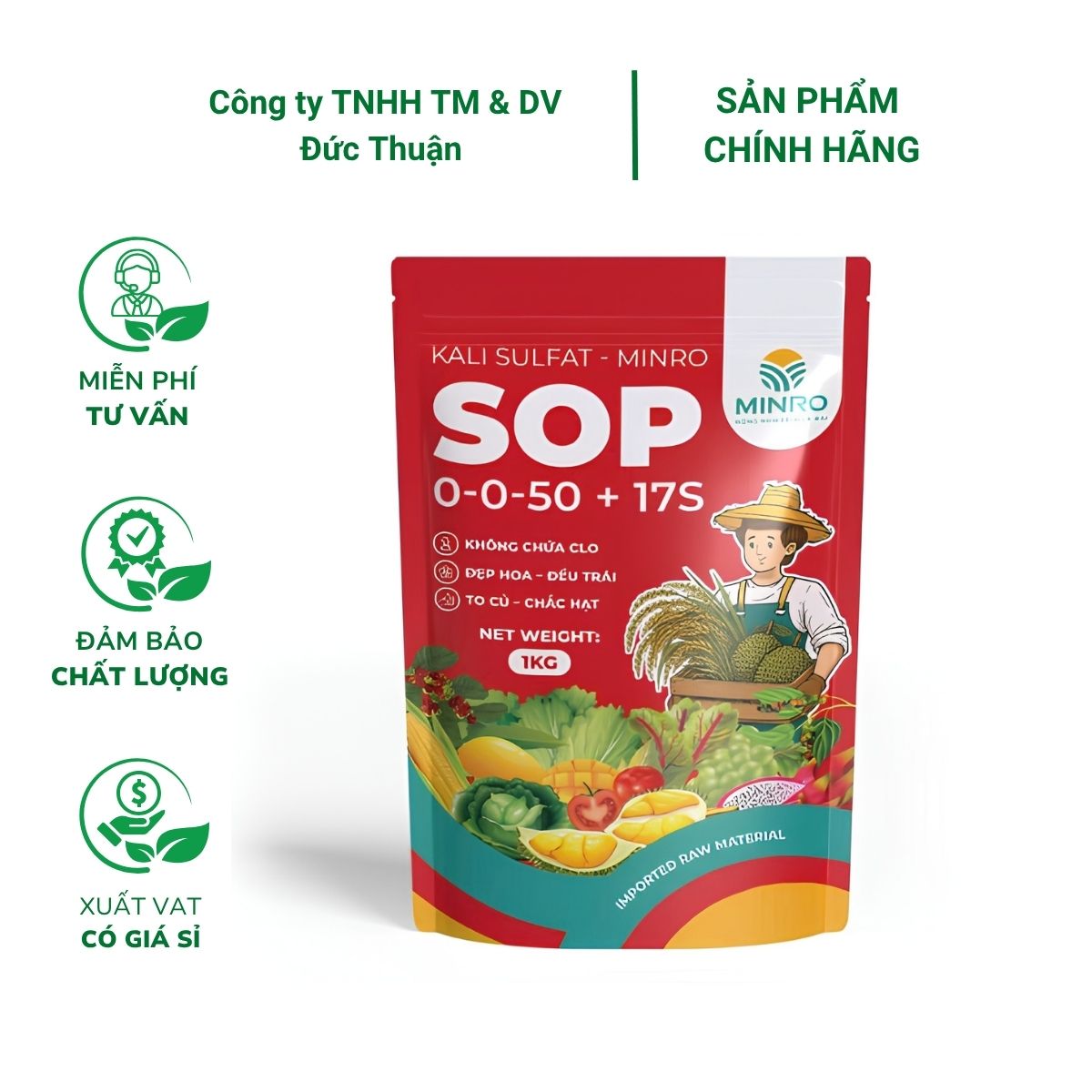KALI SUNFAT MINRO SOP 0-0-50 + 17S - Gói 1Kg