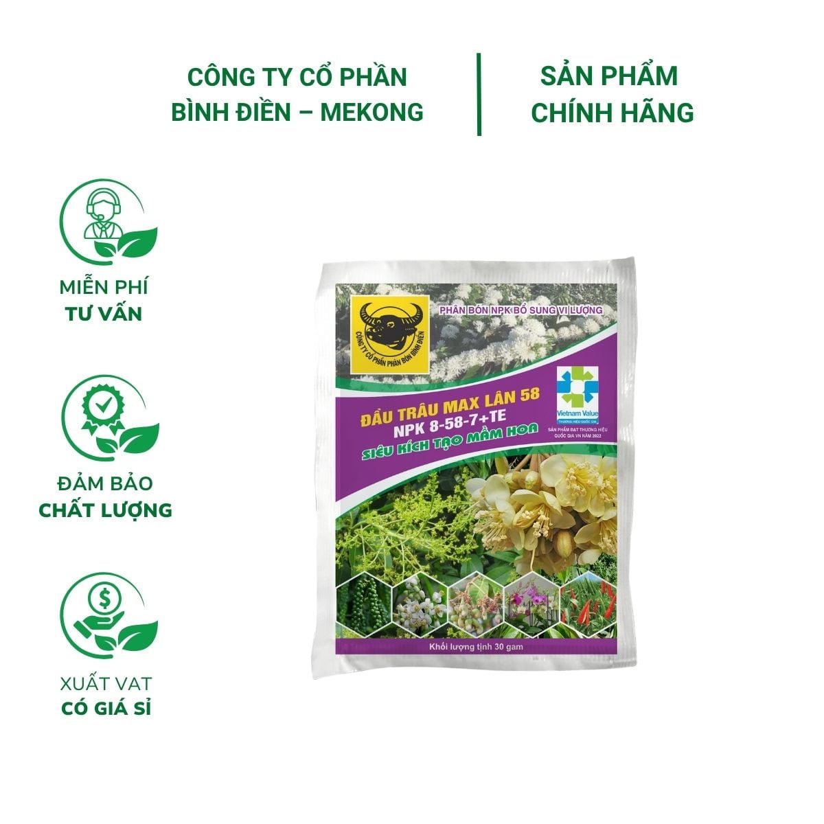 Phân Bón Đầu Trâu Max Lân 58 - Gói 30gram