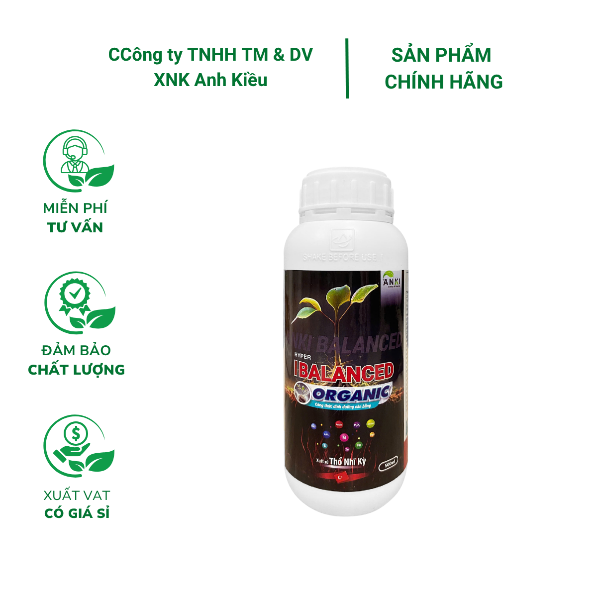 Phân Bón Hữu Cơ ANKI BALANCED (Hyper IBalanced Hữu Cơ) Cung cấp chất hữu cơ hàm lượng cao, kích thích bộ rễ phát triển khỏe mạnh. - Chai 500ml