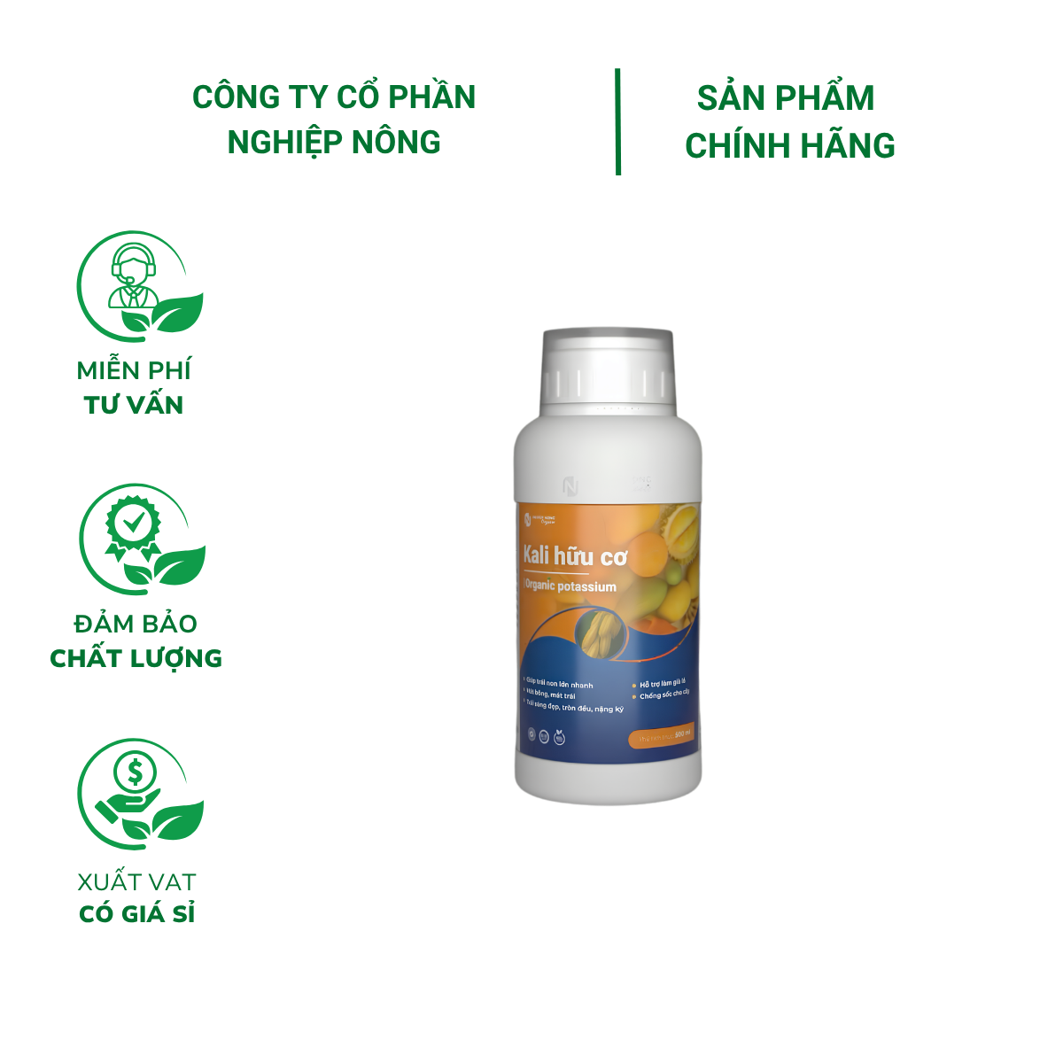 Phân bón Hỗn Hợp KALI Hữu Cơ giúp mát bông mát trái, trái sáng đẹp tròn đều - Chai 500ml