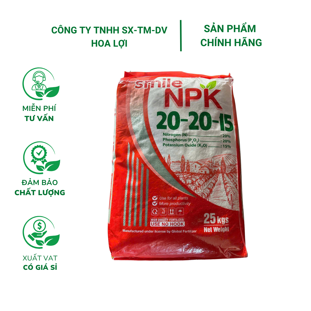 Phân bón hỗn hợp NPK 20-20-15 - Bao 25kg - Tại CH Hà Nội