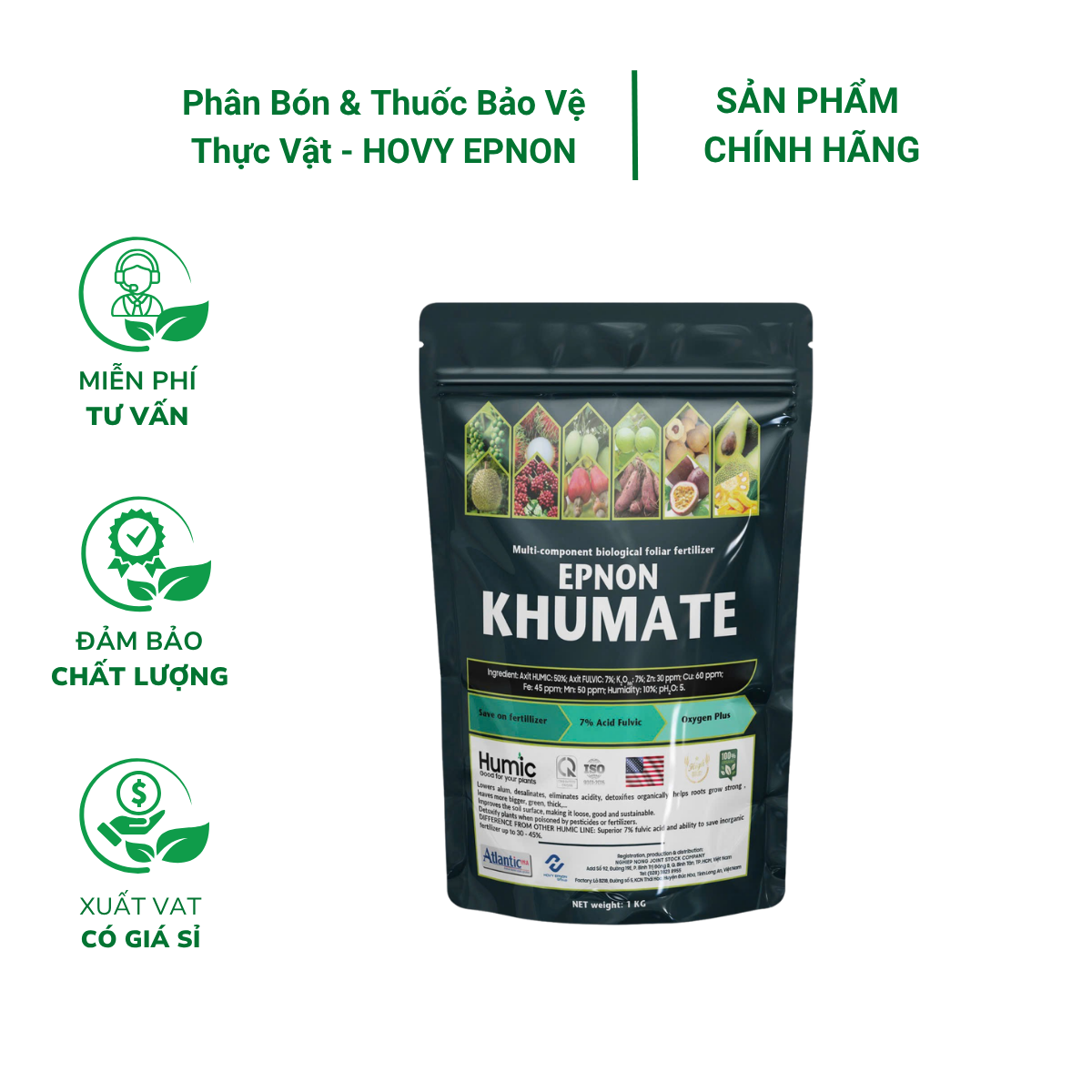 Phân bón EPNON K-HUMATE (Humic Acid) Cải tạo bề mặt đất, Hạ phèn, khử mặn, giải độc hữu cơ, giúp cây ra rễ cực mạnh - Túi zip 1kg