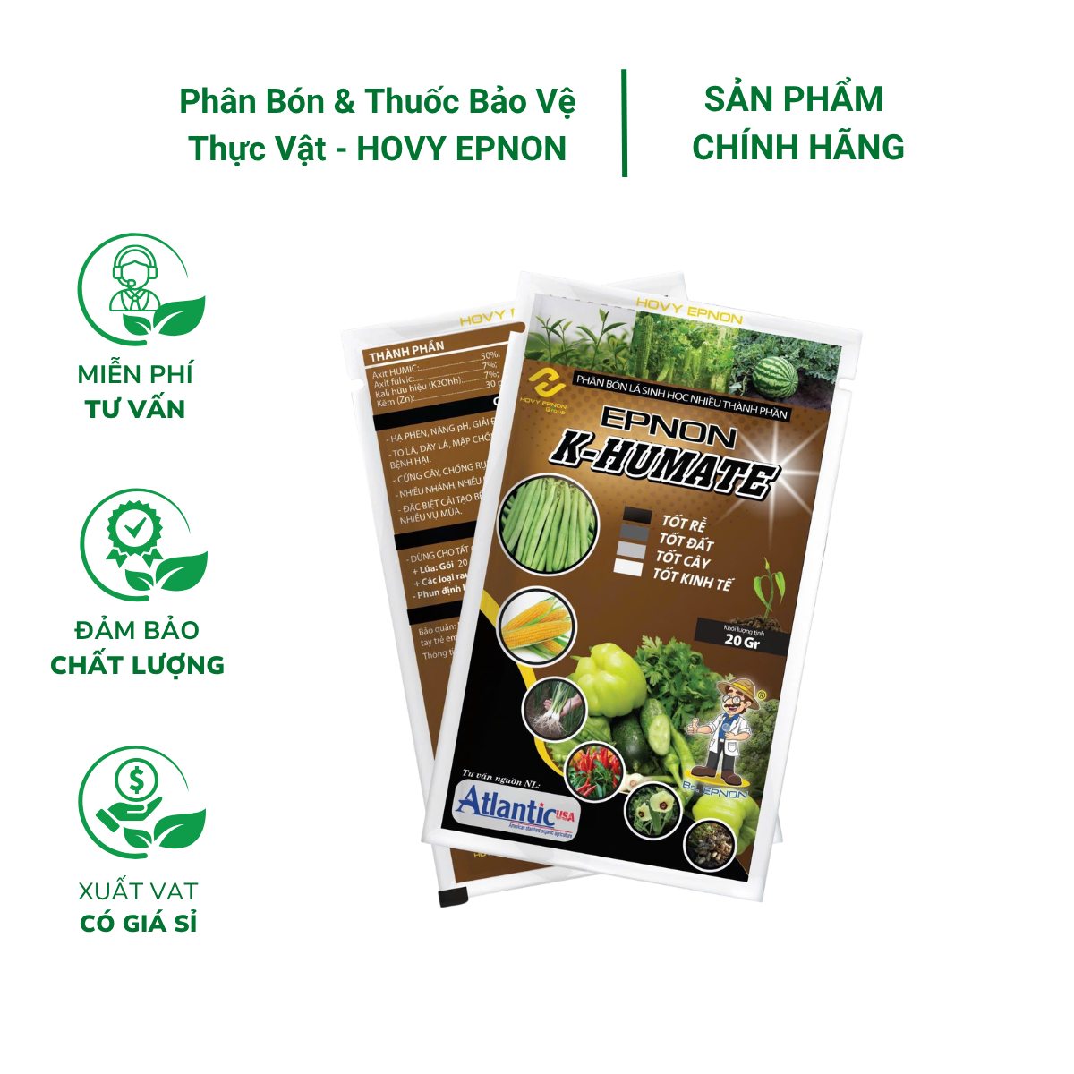 Phân bón EPNON K-HUMATE (Humic acid) Cải tạo bề mặt đất, Hạ phèn, khử mặn, giải độc hữu cơ, giúp cây ra rễ cực mạnh. - gói 20 gram