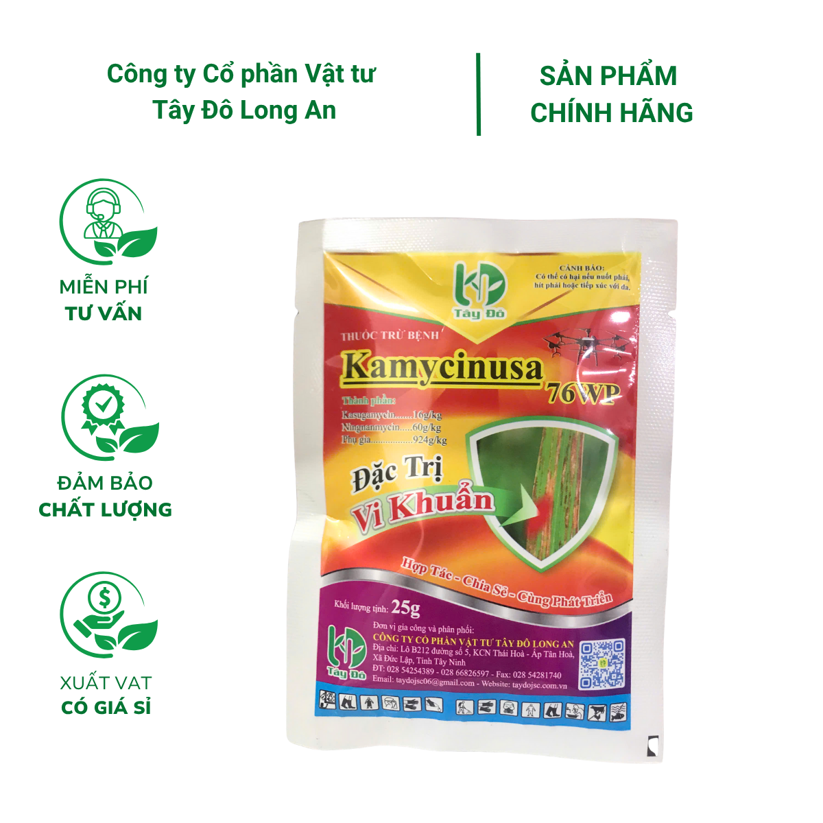 Thuốc trừ bệnh Kamycinusa 76WP (Gói 25 gram)- Trị bệnh đốm sọc, bạc lá, lép hạt