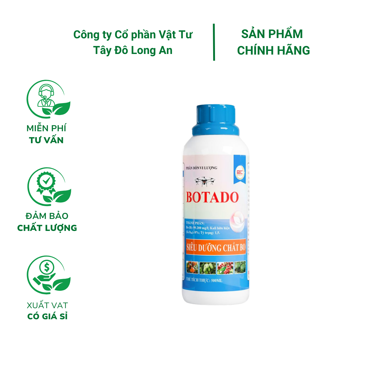 Phân bón vi lượng BOTADO chống rụng trái, nứt trái - Chai 450ml