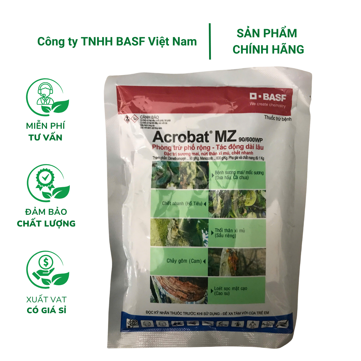 Thuốc trừ bệnh Acrobat MZ 90/600WP (Gói 100g) – Đặc trị sương mai, chết nhanh, thối thân xỉ mủ