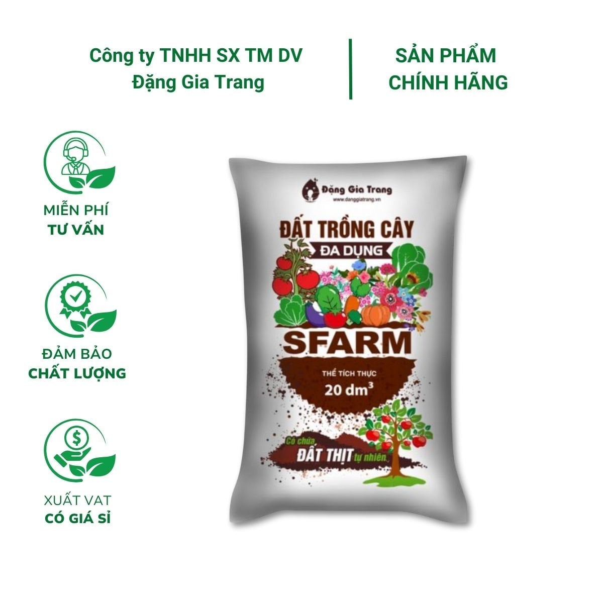 Đất trồng cây đa dụng SFARM (Bao 20dm³) – Đất sạch, cung cấp dinh dưỡng hữu cơ, ngừa nấm bệnh, trồng mọi loại cây