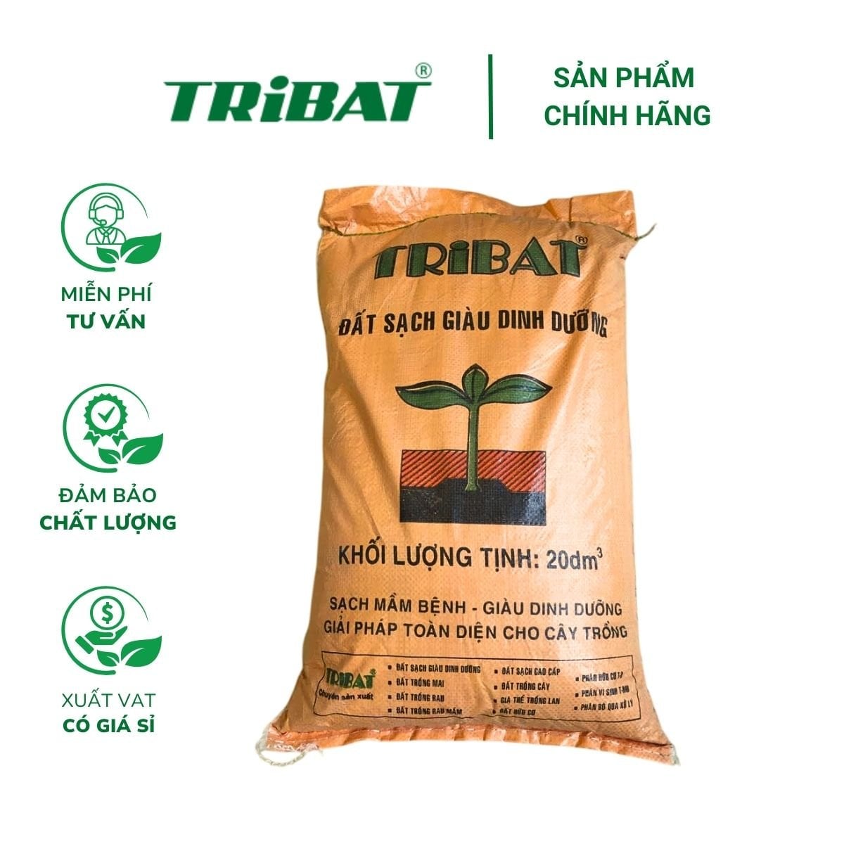 Đất trồng cây Tribat giàu dinh dưỡng (Bao 20dm³) – Đất sạch, trồng rau, hoa, cây kiểng hiệu quả