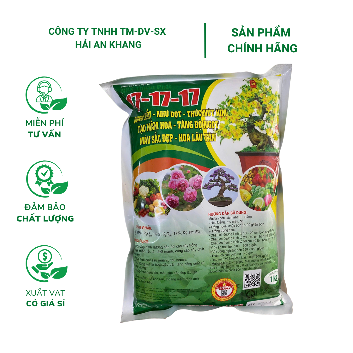 - Phân bón NPK 17-17-17 (Gói 1kg) - Thúc nụ kim, tạo mầm hoa, bung đọt và nhú chồi cực mạnh