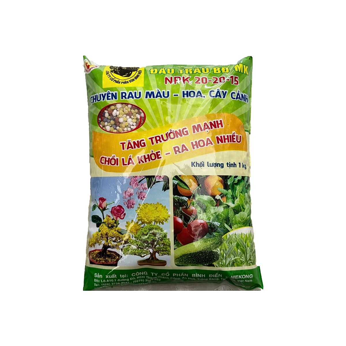 Phân Bón Đầu Trâu 20-20-15 BĐ-MK (Túi 1kg) – Chuyên cho rau màu - hoa kiểng, thúc đẩy sinh trưởng, ra rễ, ra hoa, đậu trái