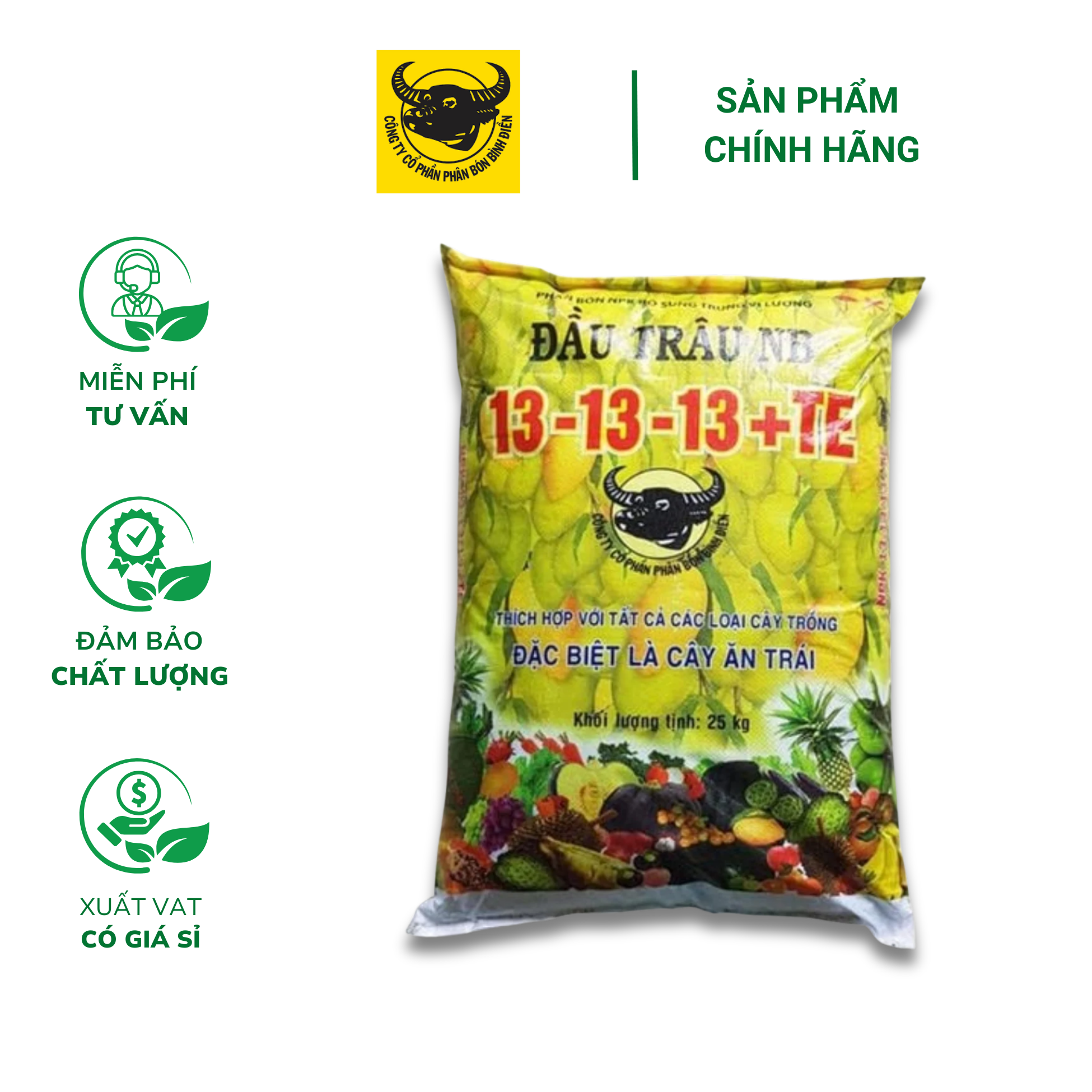 Phân bón đầu trâu NB 13-13-13+TE (25kg) – Chuyên dùng cho hoa, cây ăn quả