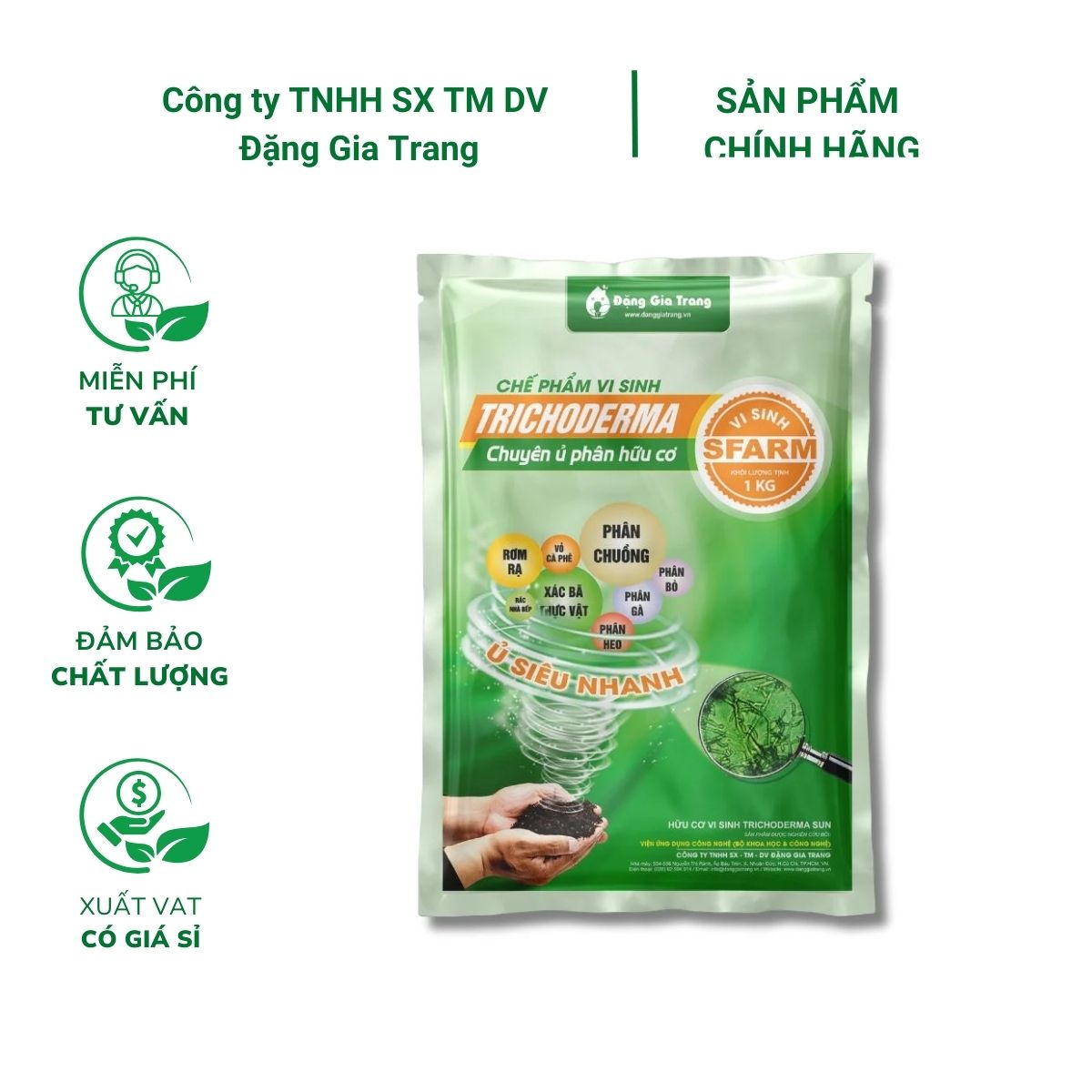 Chế phẩm vi sinh Trichoderma SFARM (1kg) – Chuyên ủ phân hữu cơ, giảm mùi, nhanh hoai mục