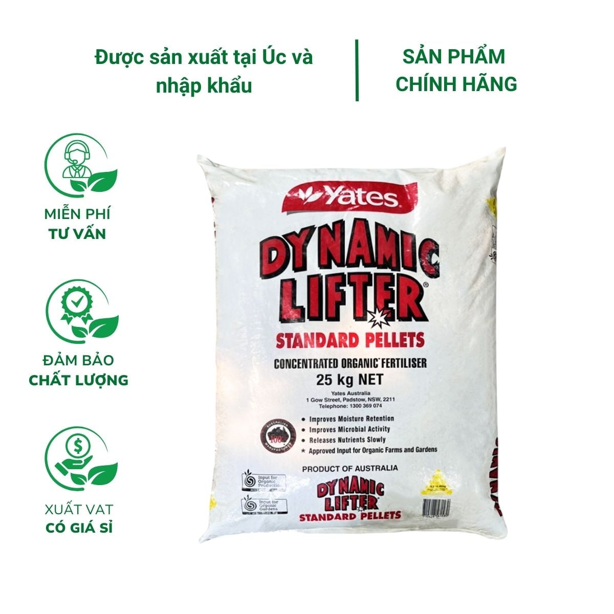 Phân hữu cơ Úc Dynamic Lifter (25kg) - Cung cấp chất dinh dưỡng, tăng sức đề kháng cho cây trồng (Chỉ bán tại HCM)