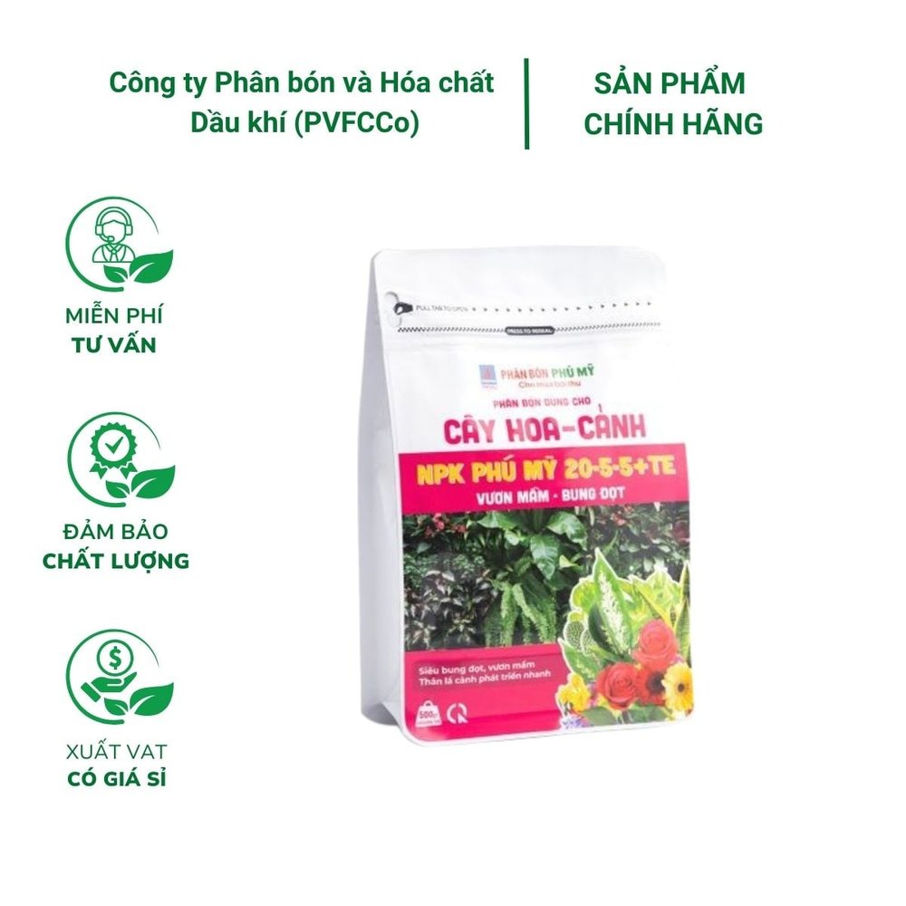Phân NPK Phú Mỹ 20-5-5+TE Cây hoa - cảnh - Gói 500 gram