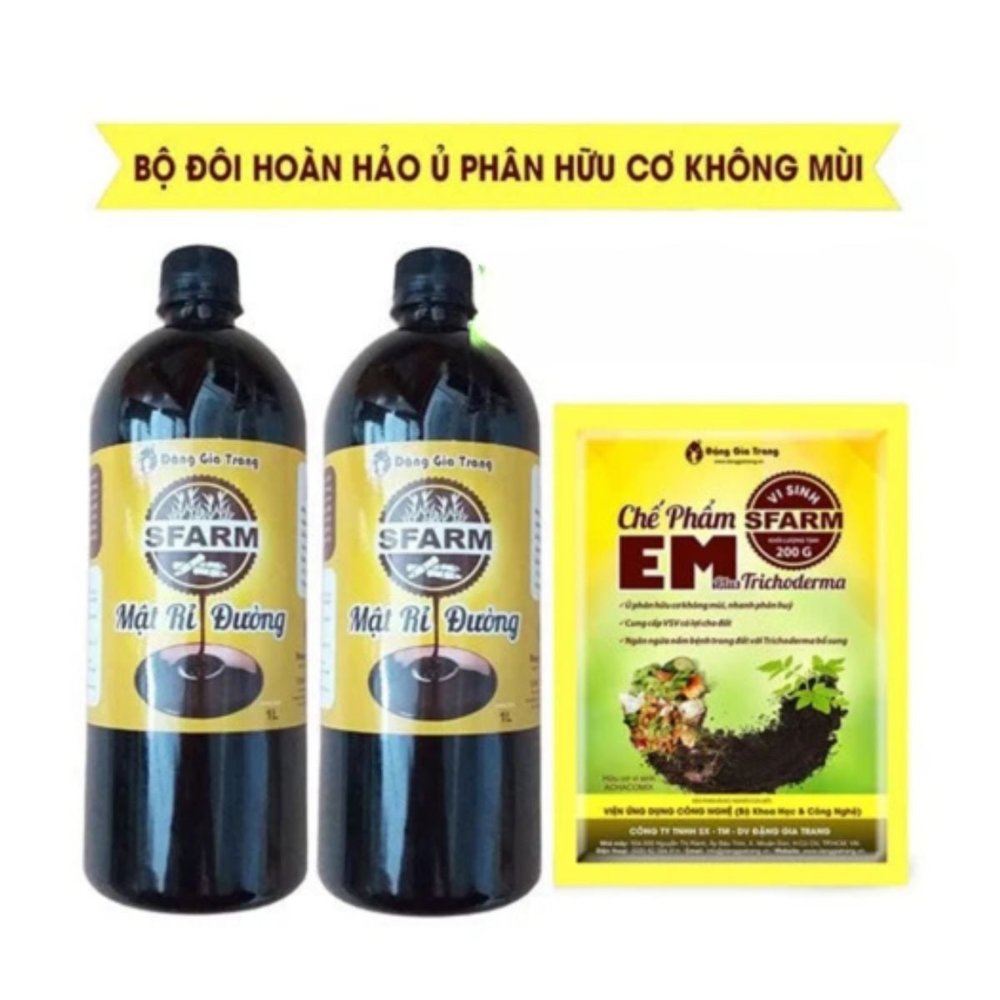 Combo 1 túi chế phẩm EM Sfarm 200gr và 2 chai mật rỉ đường Sfarm 1 lít - Tại CH Đà Nẵng