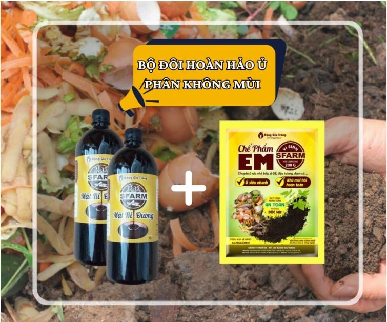 Combo 1 túi chế phẩm EM Sfarm 200gr và 2 chai mật rỉ đường Sfarm 1 lít - Tại CH TP. HCM